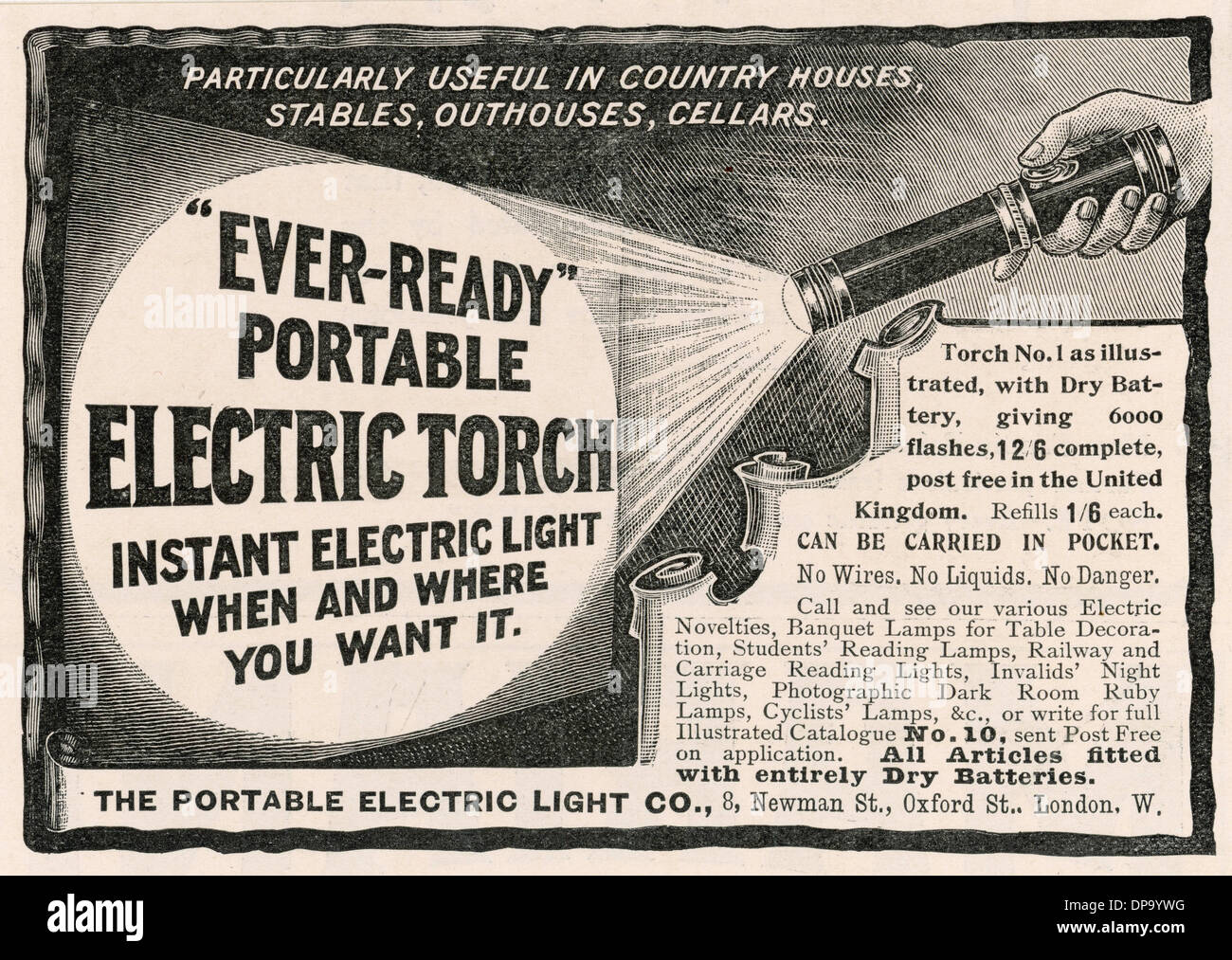ELECTRIC TORCH AD 1902 Stock Photo Alamy
