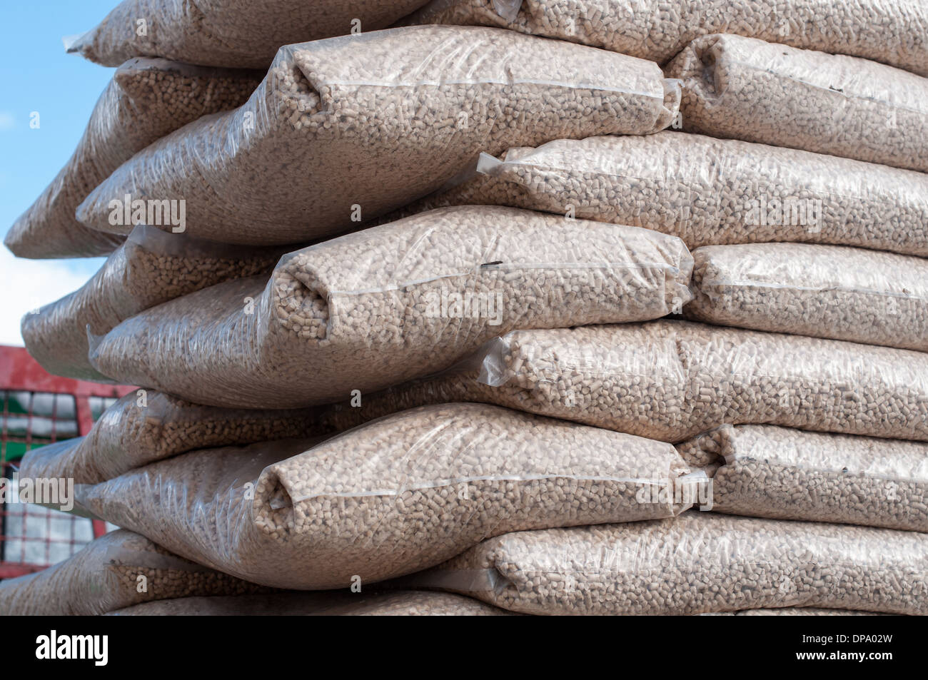 Heap of stacks of Pine pellets stock image Stock Photo Alamy