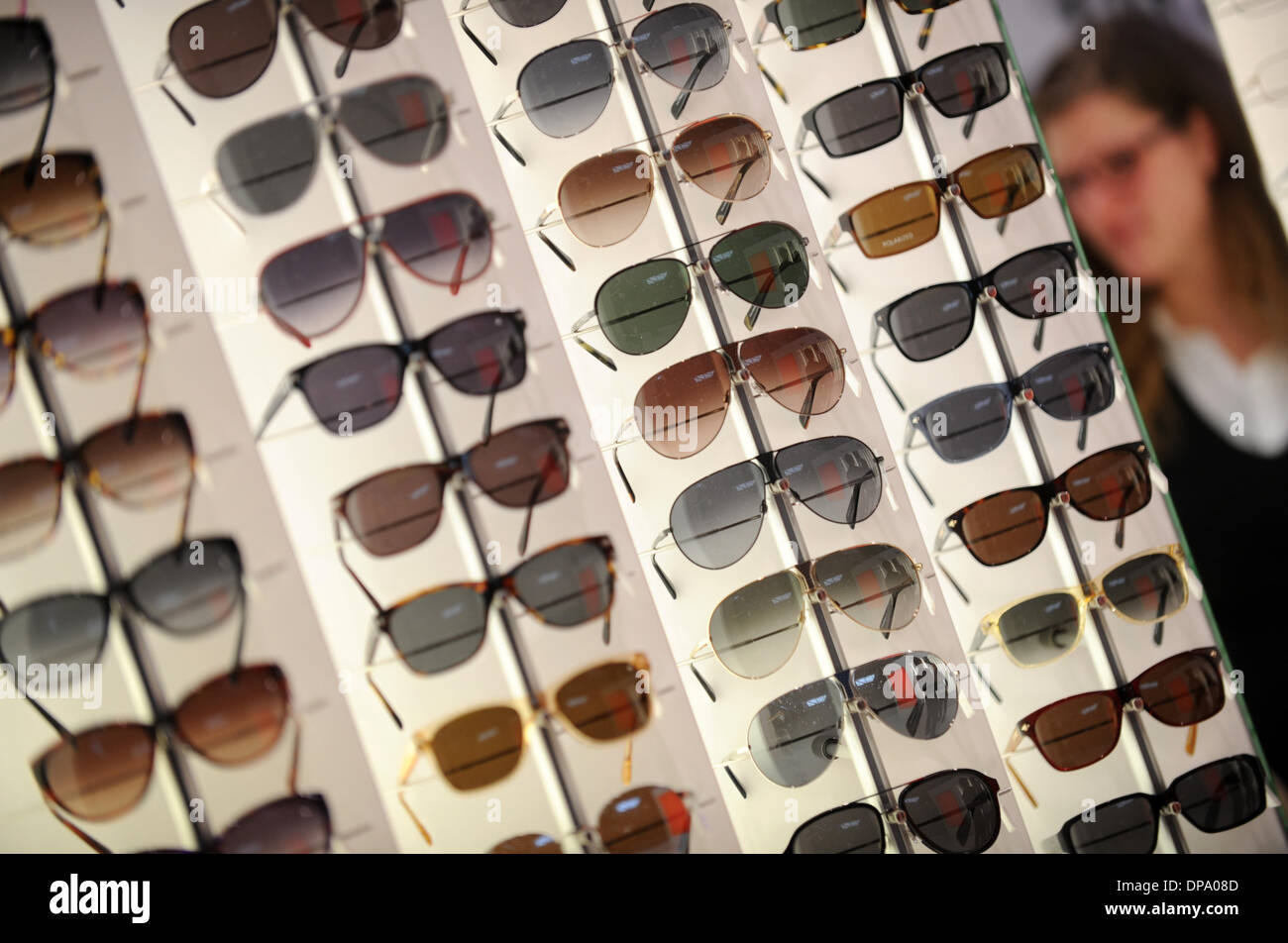 Munich, Germany. 10th Jan, 2014. Sunglasses on display at the