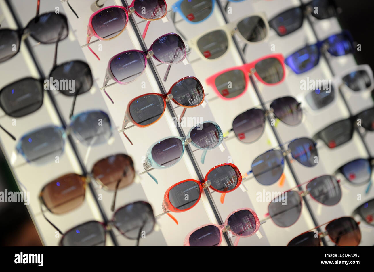 Munich, Germany. 10th Jan, 2014. Sunglasses on display at the