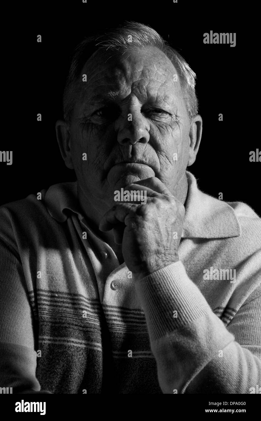 Old Man Thinking, Deciding, Black And White Portrait Stock Photo - Alamy