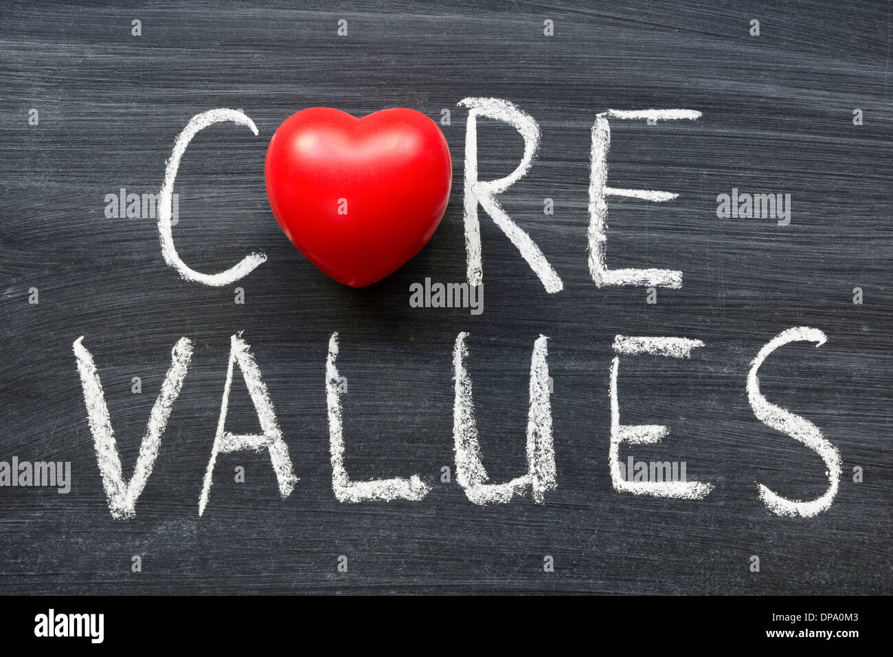 core values phrase handwritten on the school blackboard Stock Photo