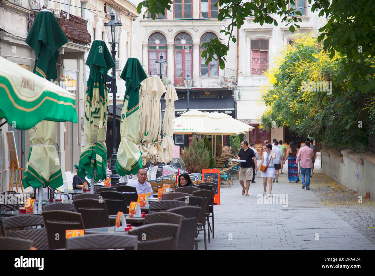 Outdoor cafes in Historic Quarter, Bucharest, Romania Stock Photo