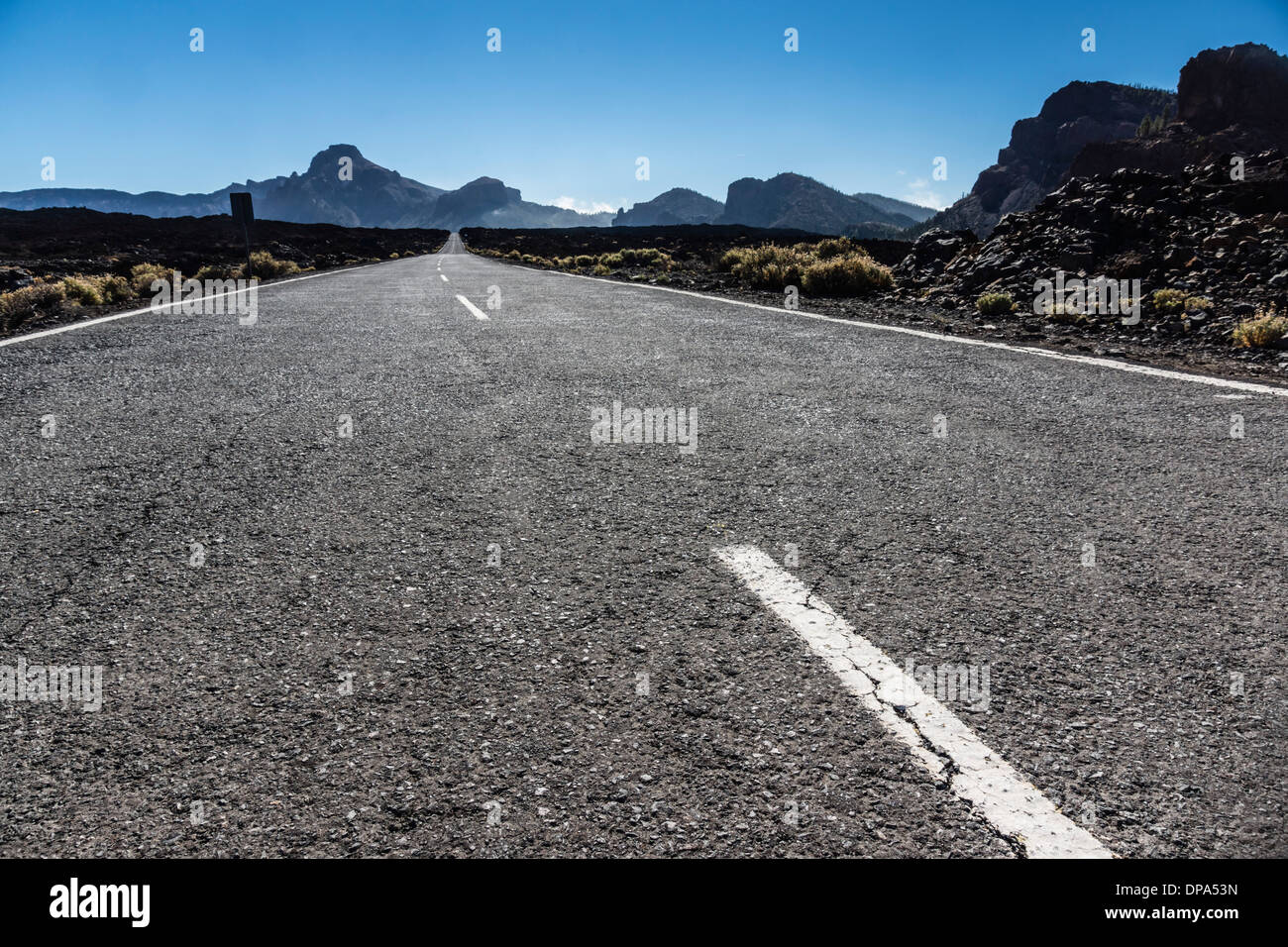 Tenerife, Canary Islands - Mount Teide National Park, UNESCO World Heritage Site. Highway through the caldera of Las Cañadas. Stock Photo