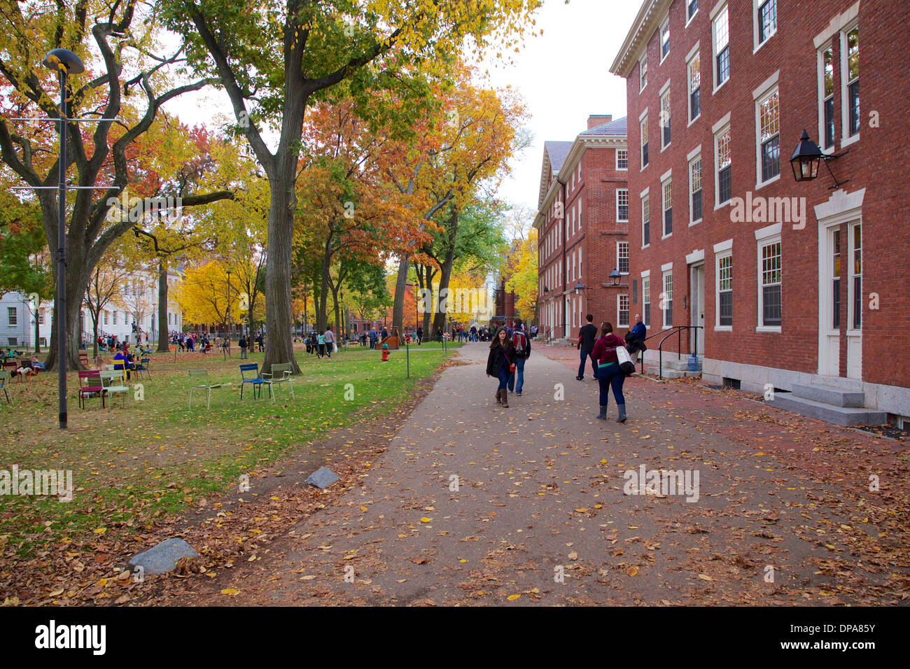 Harvard Yard, old heart of Harvard University campus, on a beautiful day in Fall 2013 in Cambridge, MA, USA. Stock Photo