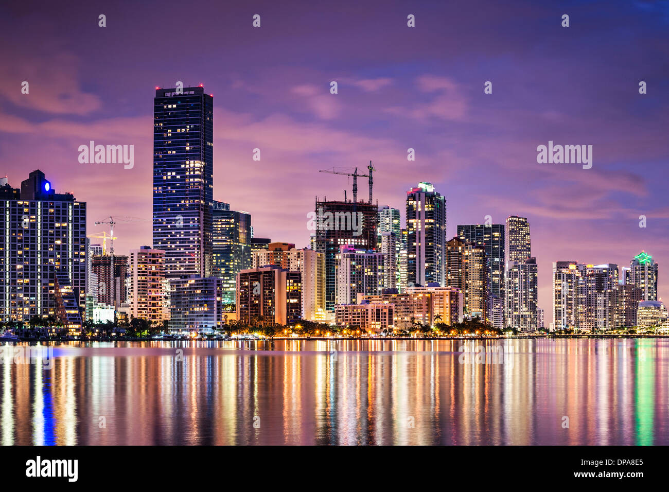 Skyline of Miami, Florida, USA over Biscayne Bay. Stock Photo