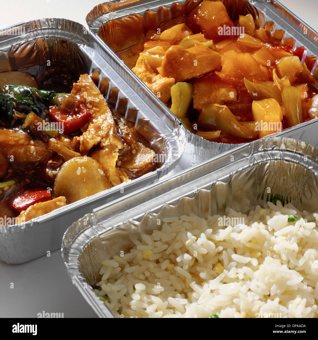 Take away curry and rice in cartons Stock Photo