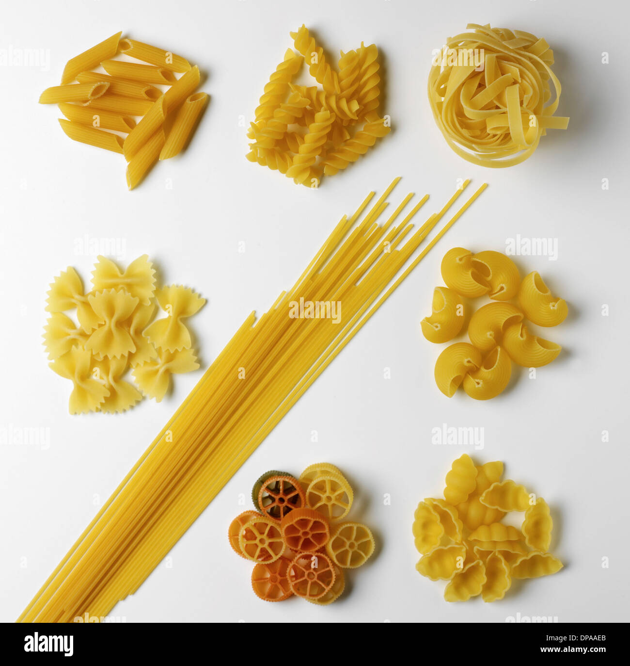 Selection of pasta shapes Stock Photo