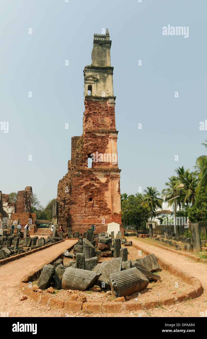 The Tower of St Augustin, part of the ruined Church of Our Lady of Grace at Tiswadi, Old Goa, India Stock Photo