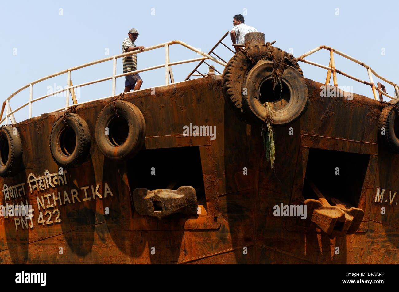 River transport in India, a very rusty old barge Stock Photo