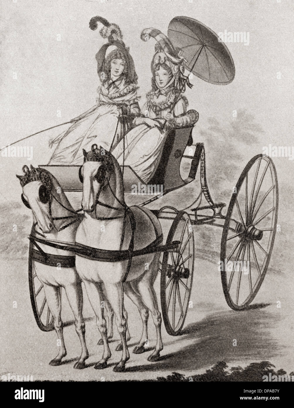 Two eighteenth century ladies in a carriage. Stock Photo