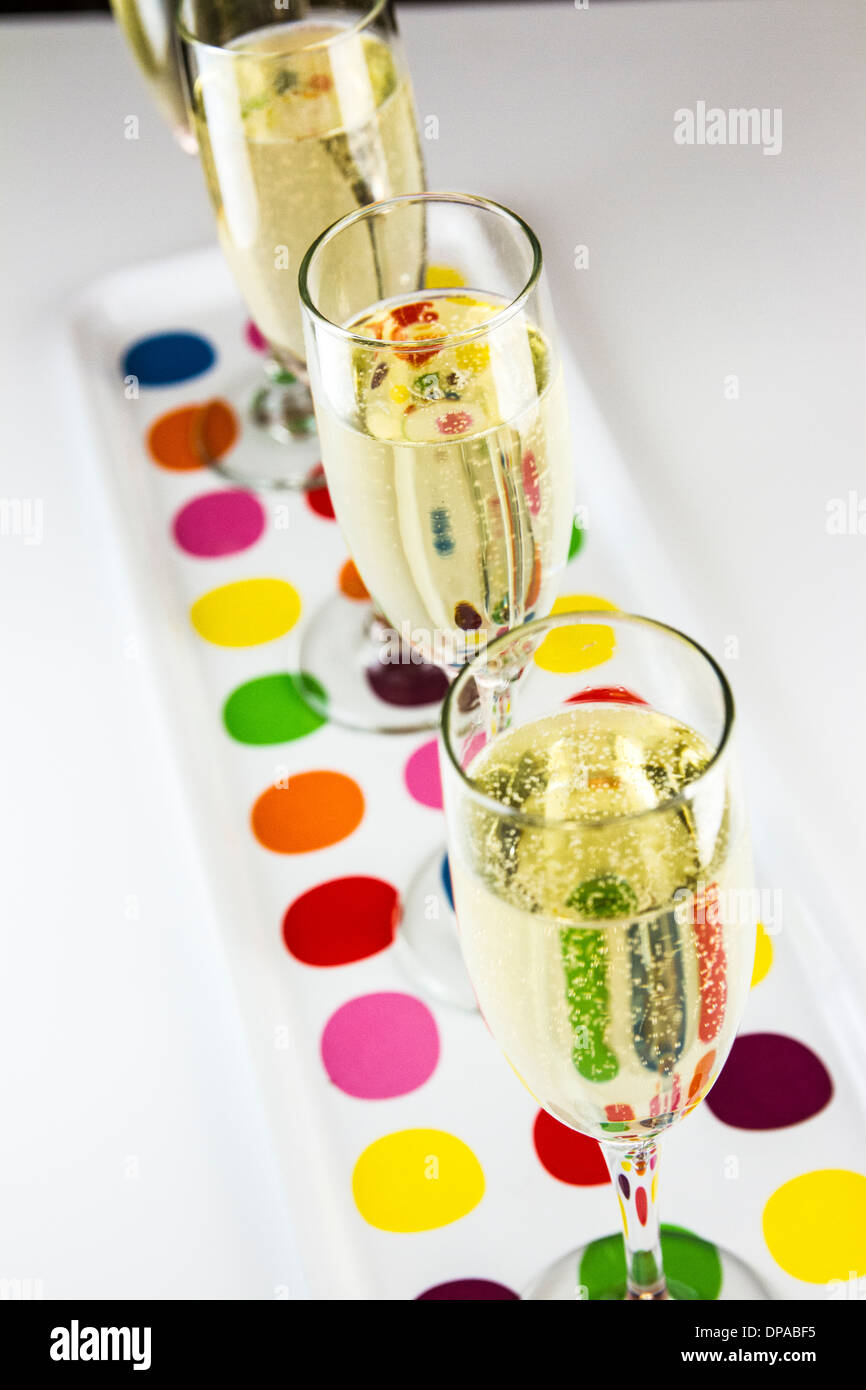 Four Glasses of Champagne on a tray on New Years Eve 2013 Stock Photo ...
