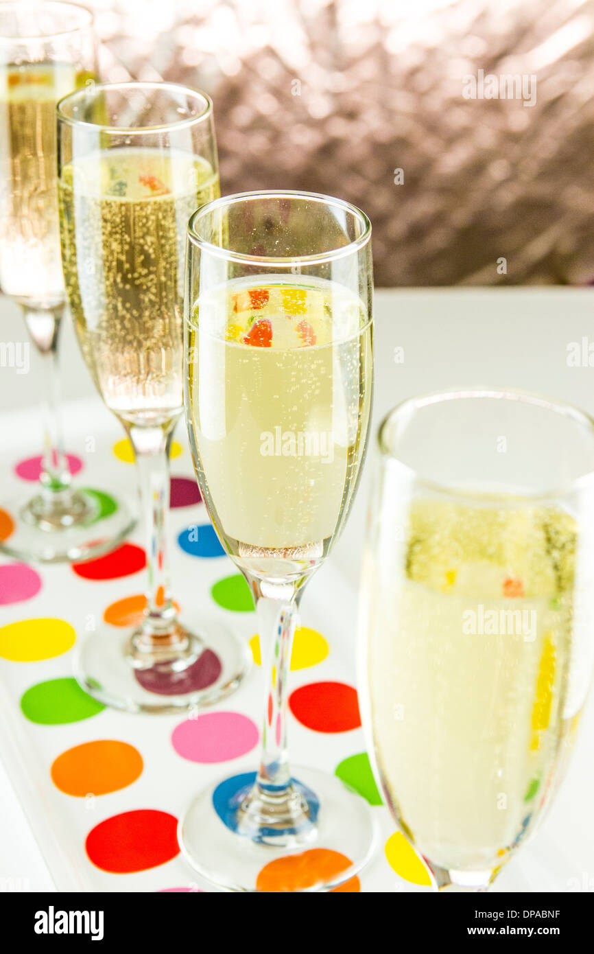 Four Glasses of Champagne on a tray on New Years Eve 2013 Stock Photo ...
