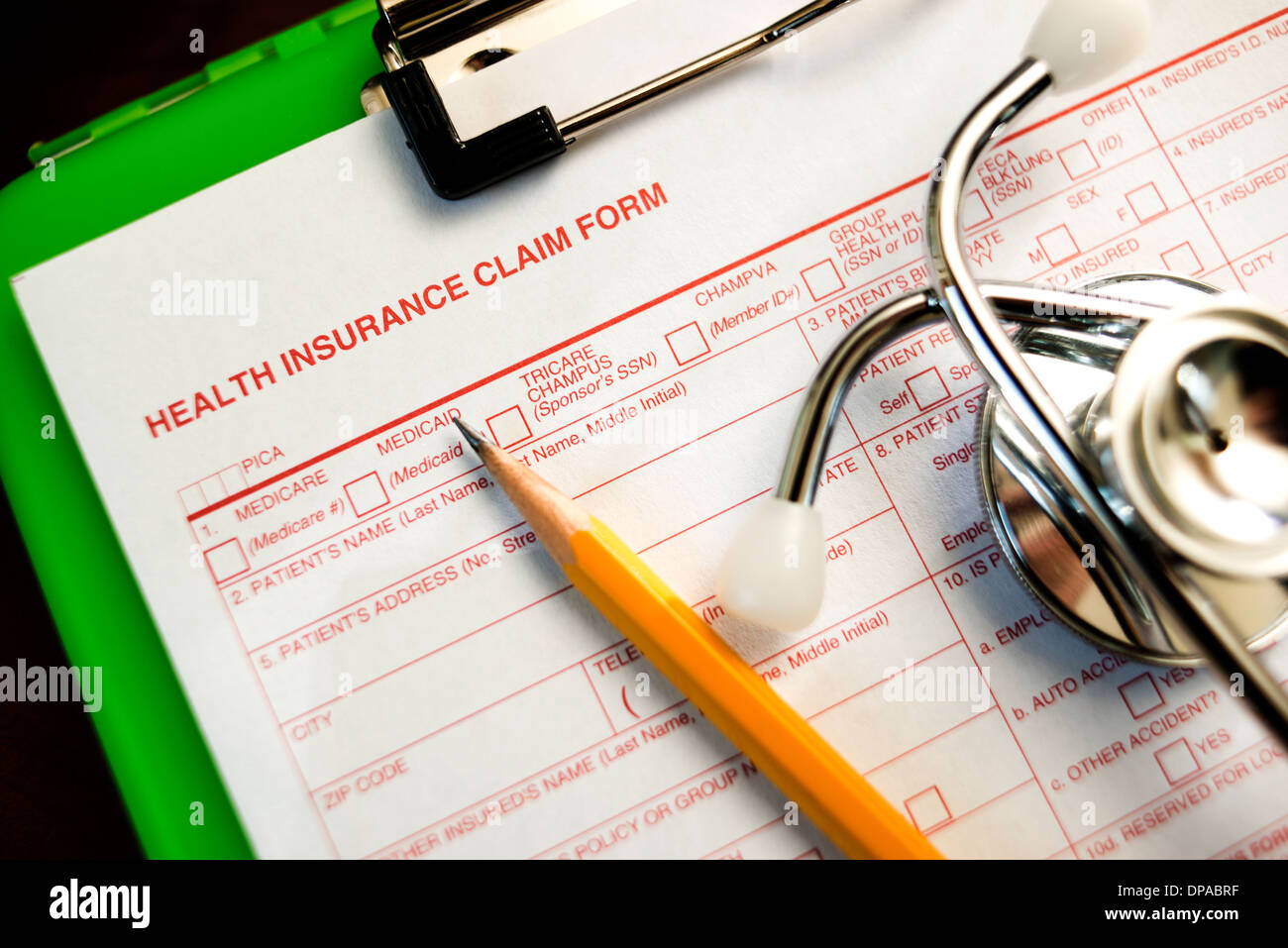 Health Insurance Claim Form -- Shallow Depth of Field Stock Photo