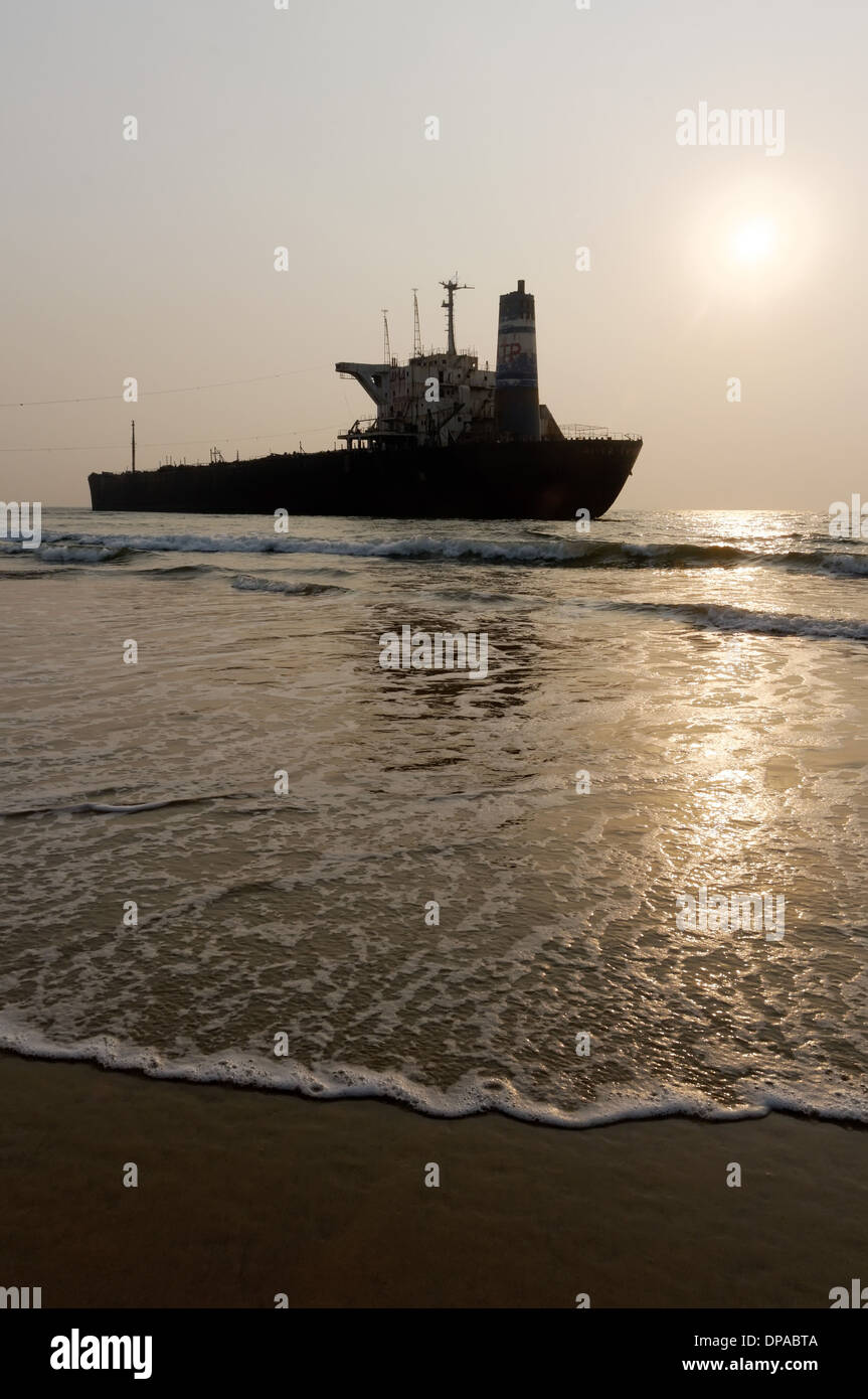 The shipwreck River Princess on Candolim Beach in Goa India Stock Photo ...