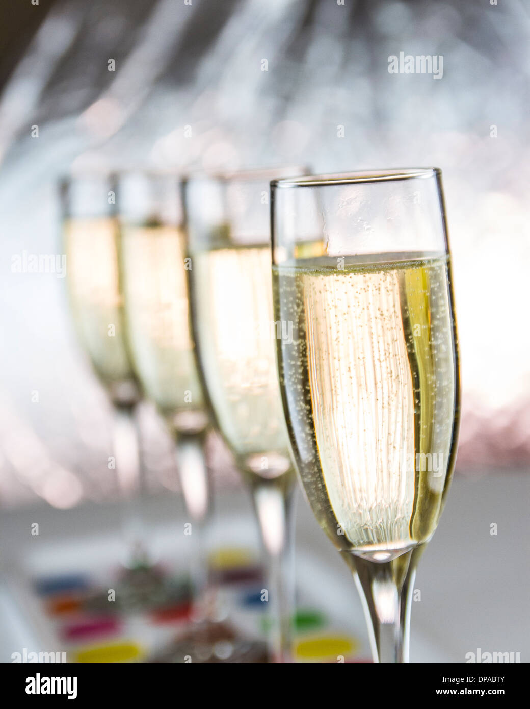 Four Glasses of Champagne on a tray on New Years Eve 2013 Stock Photo ...