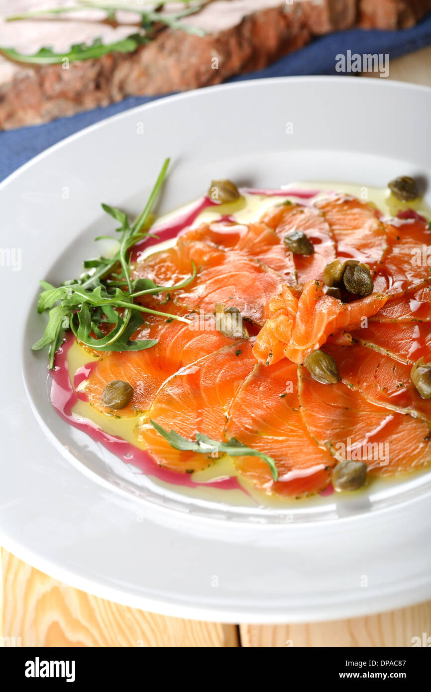 Carpaccio made from salmon Stock Photo Alamy