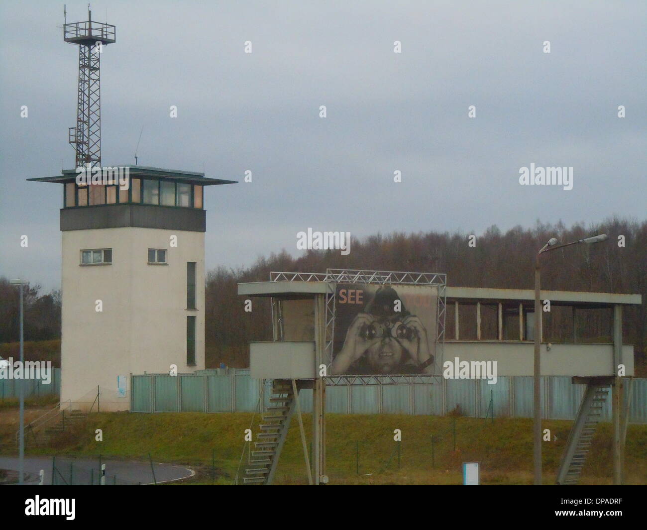 Check point memorial Marienborn. The former controll station run by the GDR ( German Federal Republic - East Germany ) at the Autobahn leading to West Berlin is under protection of historic monuments. Pictured on 20 December 2013. Stock Photo