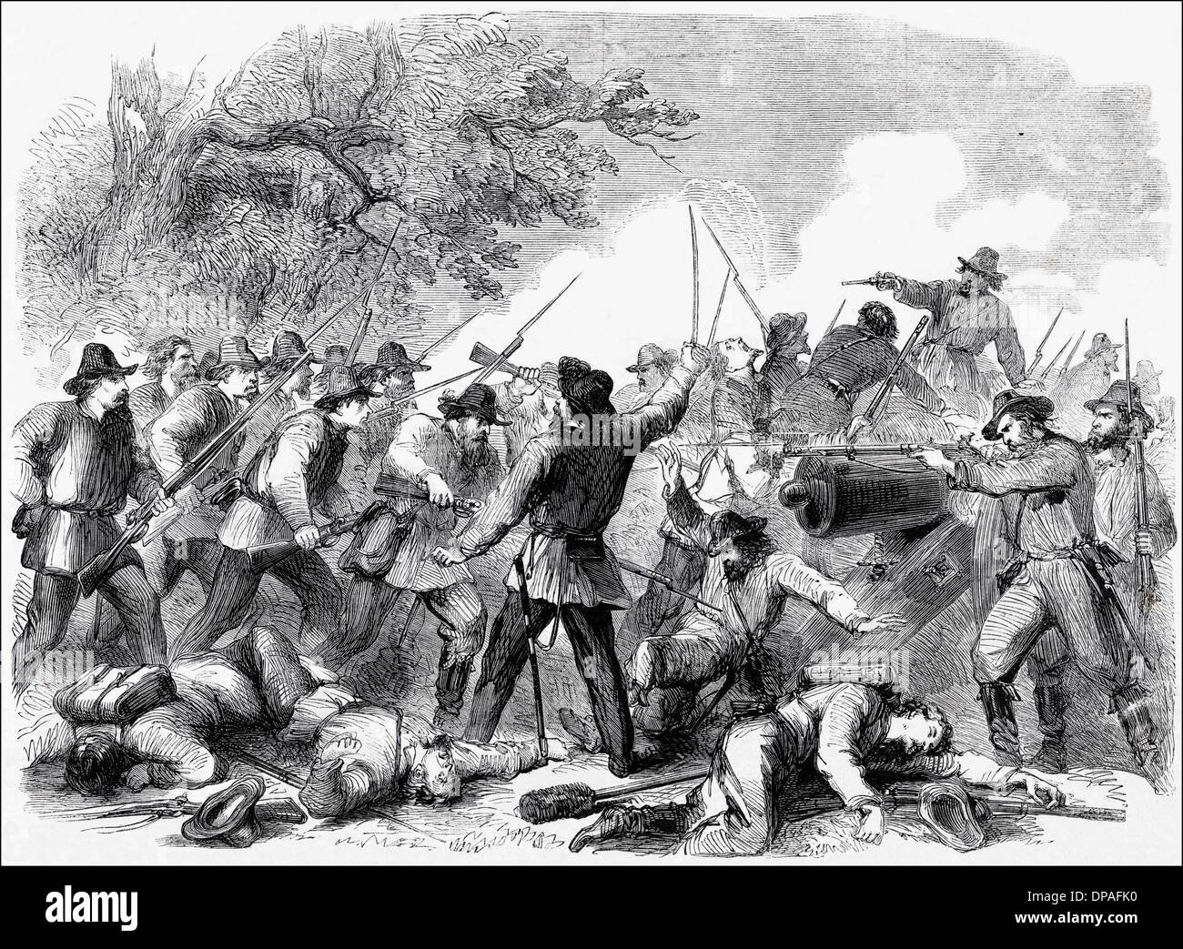 American Civil War 1861 - 1865 Colonel Fitch & the 46th Indiana Volunteers taking the Confederate Battery of Fort St Charles on the White River Arkansas. Victorian woodcut engraving circa 1862 Stock Photo