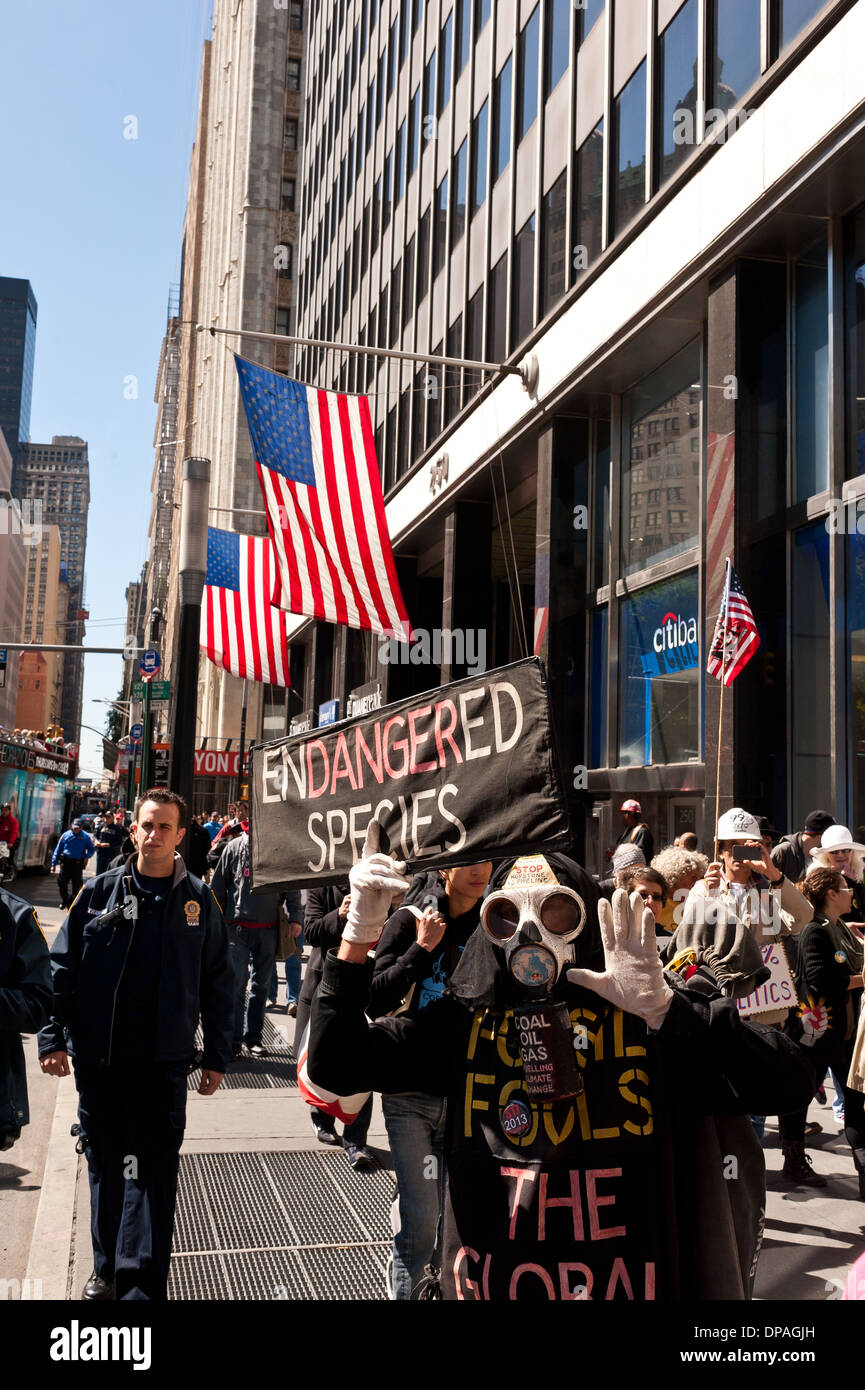 Environmental protest through the streets of New York city Stock Photo