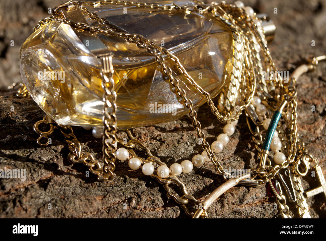concept of fashion: perfume and jewerly Stock Photo
