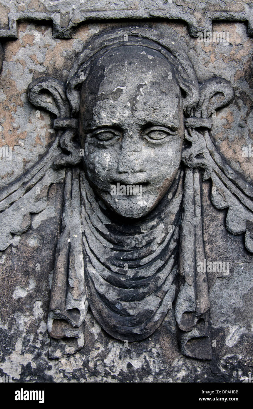 Detail from the tomb of Sir Robert Dennistoun of Mountjoy in Greyfriars Kirkyard in Edinburgh. Stock Photo