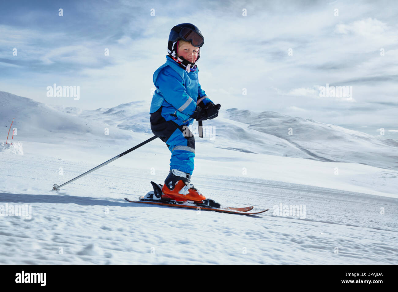 Young boy skiing, Hermavan, Sweden Stock Photo