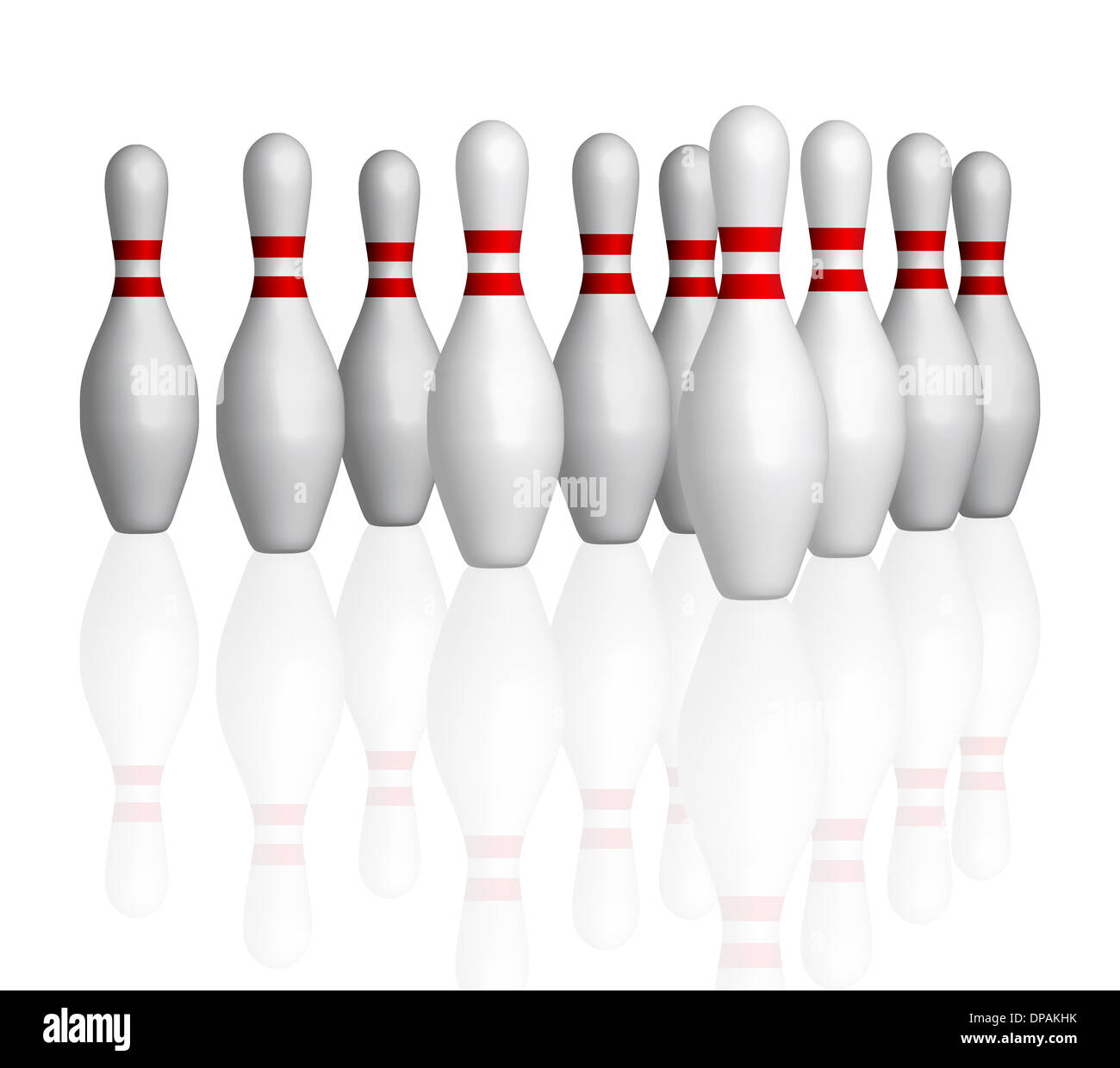 Bowling bowls in row on alley. Illustration isolated with clipping path, see in path palette. Stock Photo
