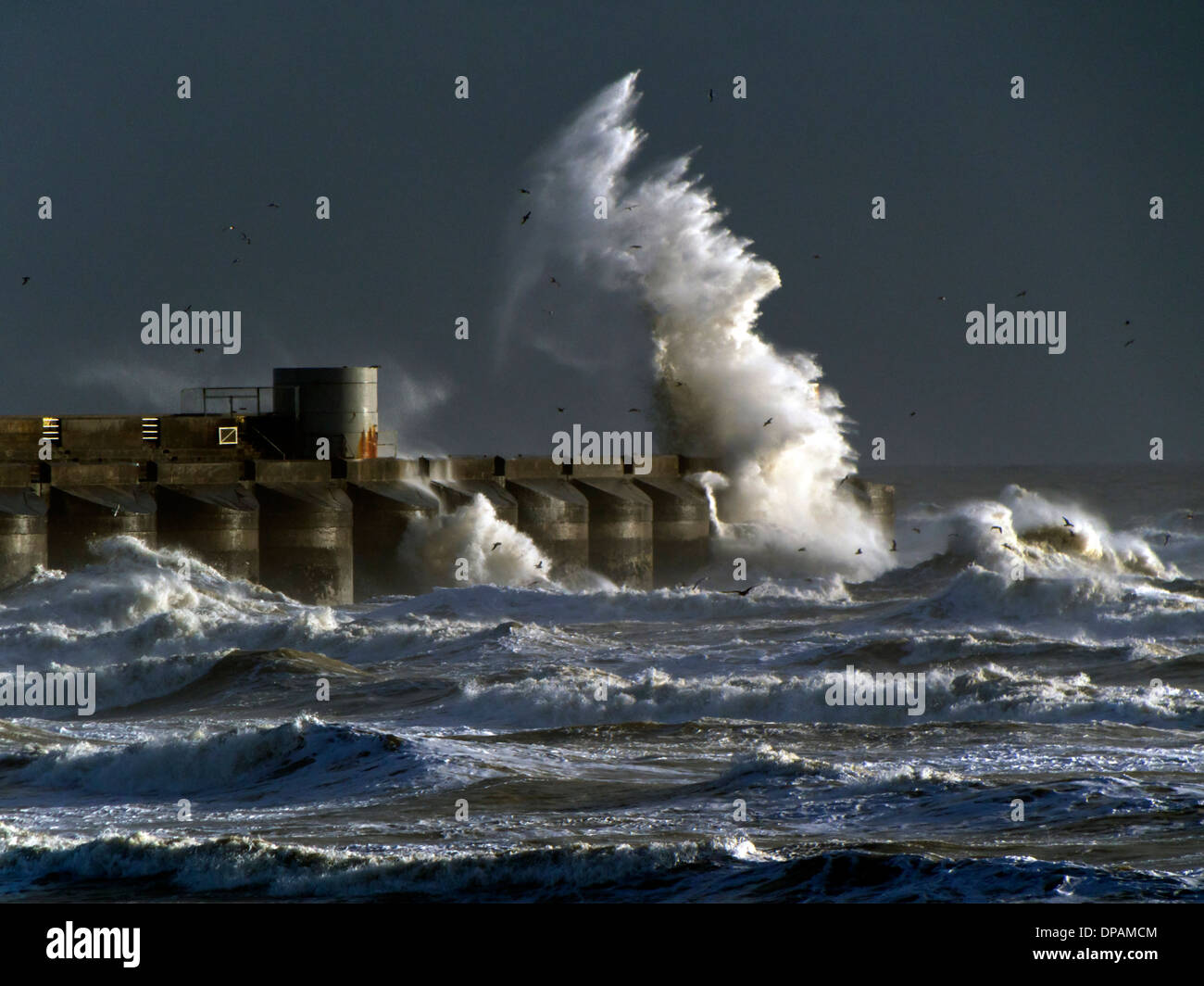 Brighton Marina takes a battering from storm waves Stock Photo