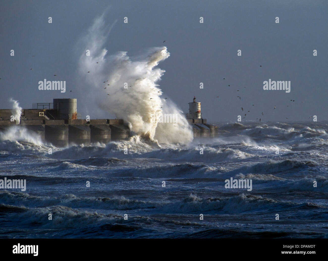 Brighton Marina takes a battering from storm waves Stock Photo