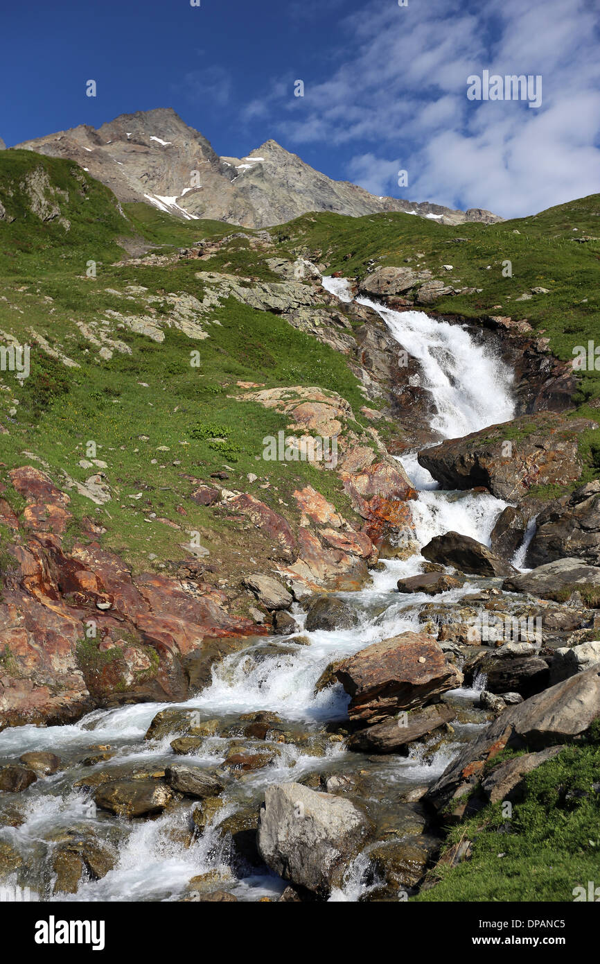 Alpine Torrent. Vallée des Glaciers. Alpine landscape. French Alps. Stock Photo