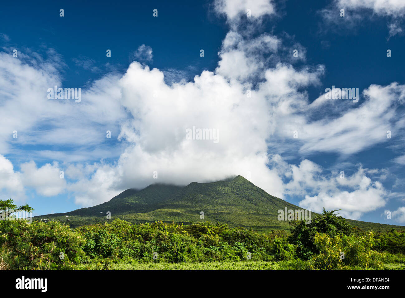 Nevis Peak, a volcano in the Caribbean. Stock Photo