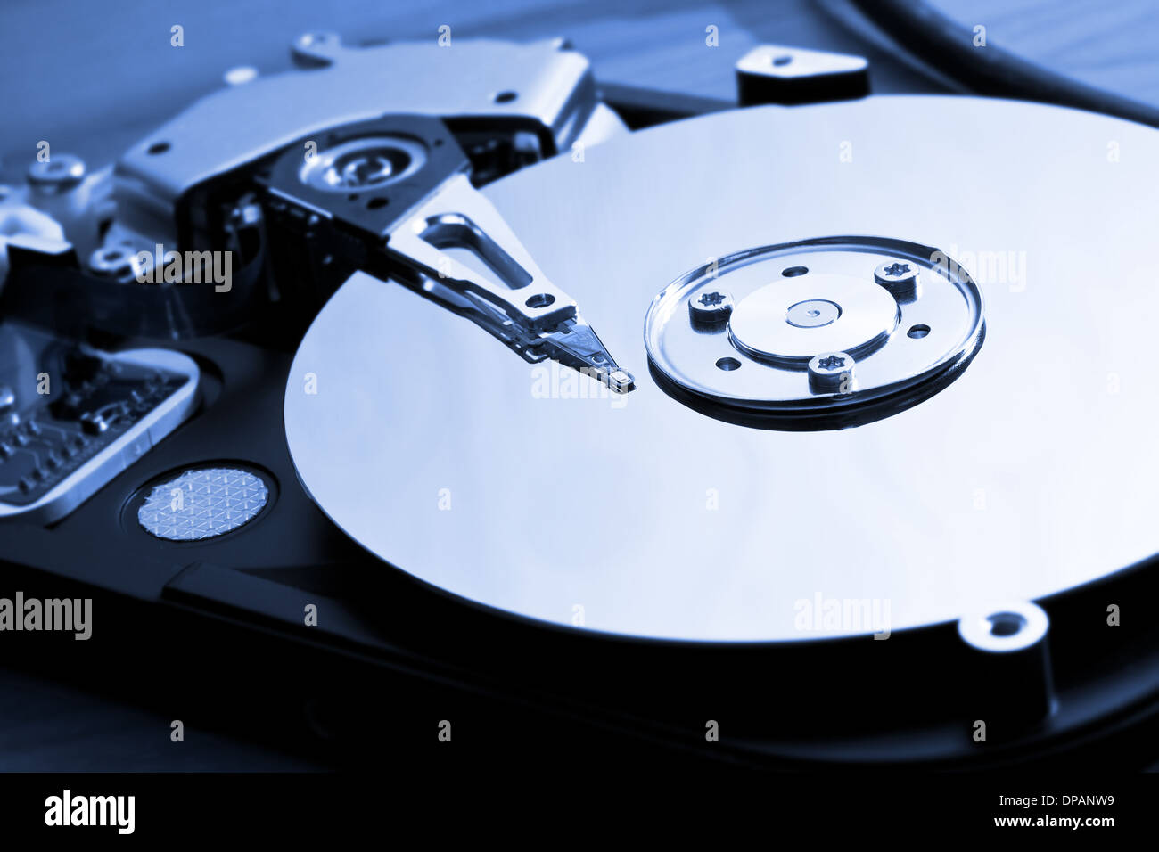 Close-up of the opened Hard Disk Drive Stock Photo