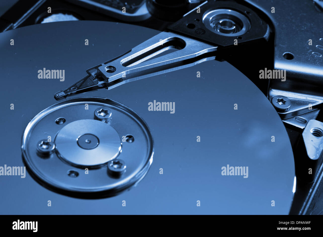Close-up of the opened Hard Disk Drive Stock Photo
