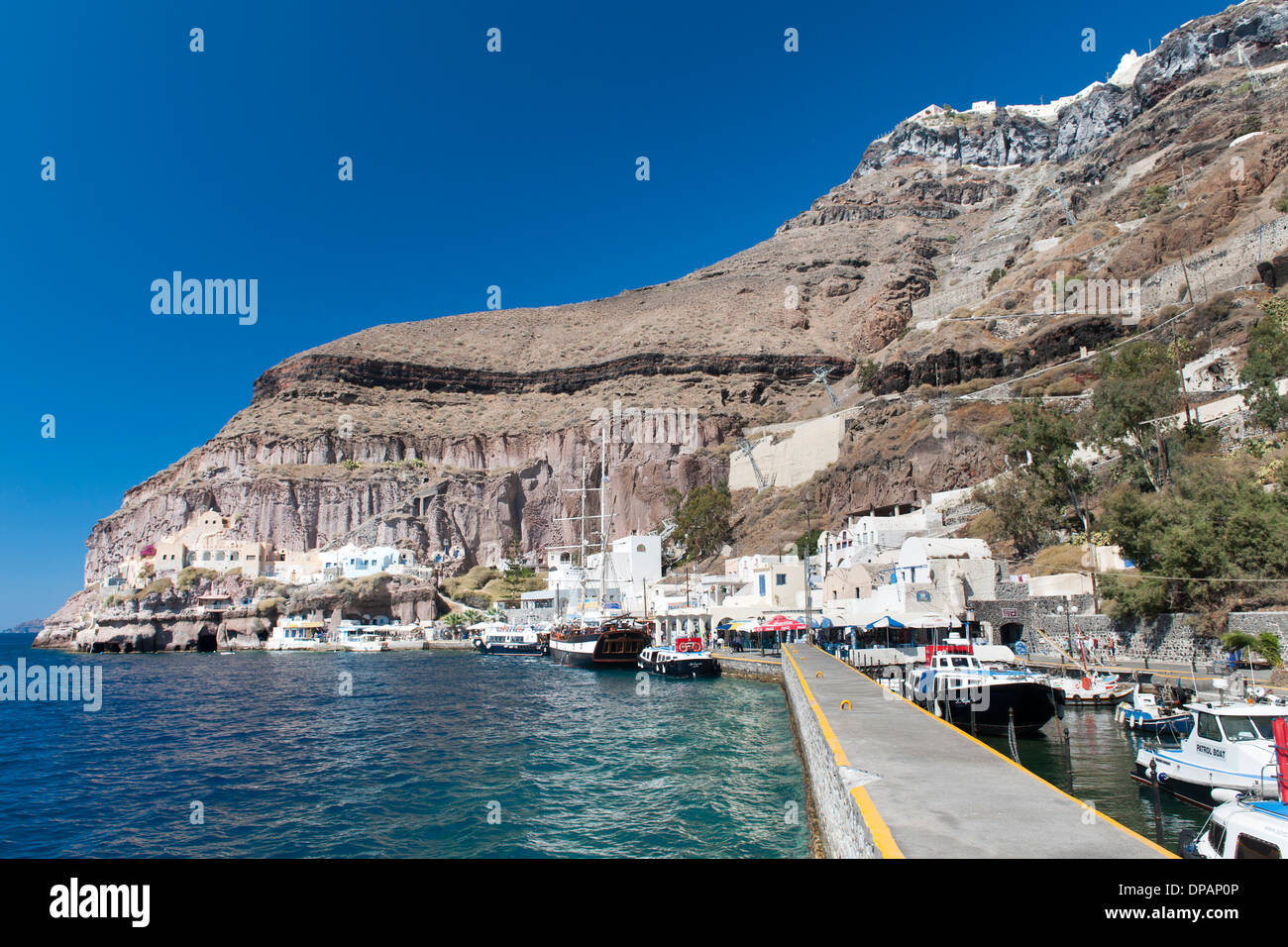 The old port of Fira on the Greek island of Santorini. Stock Photo