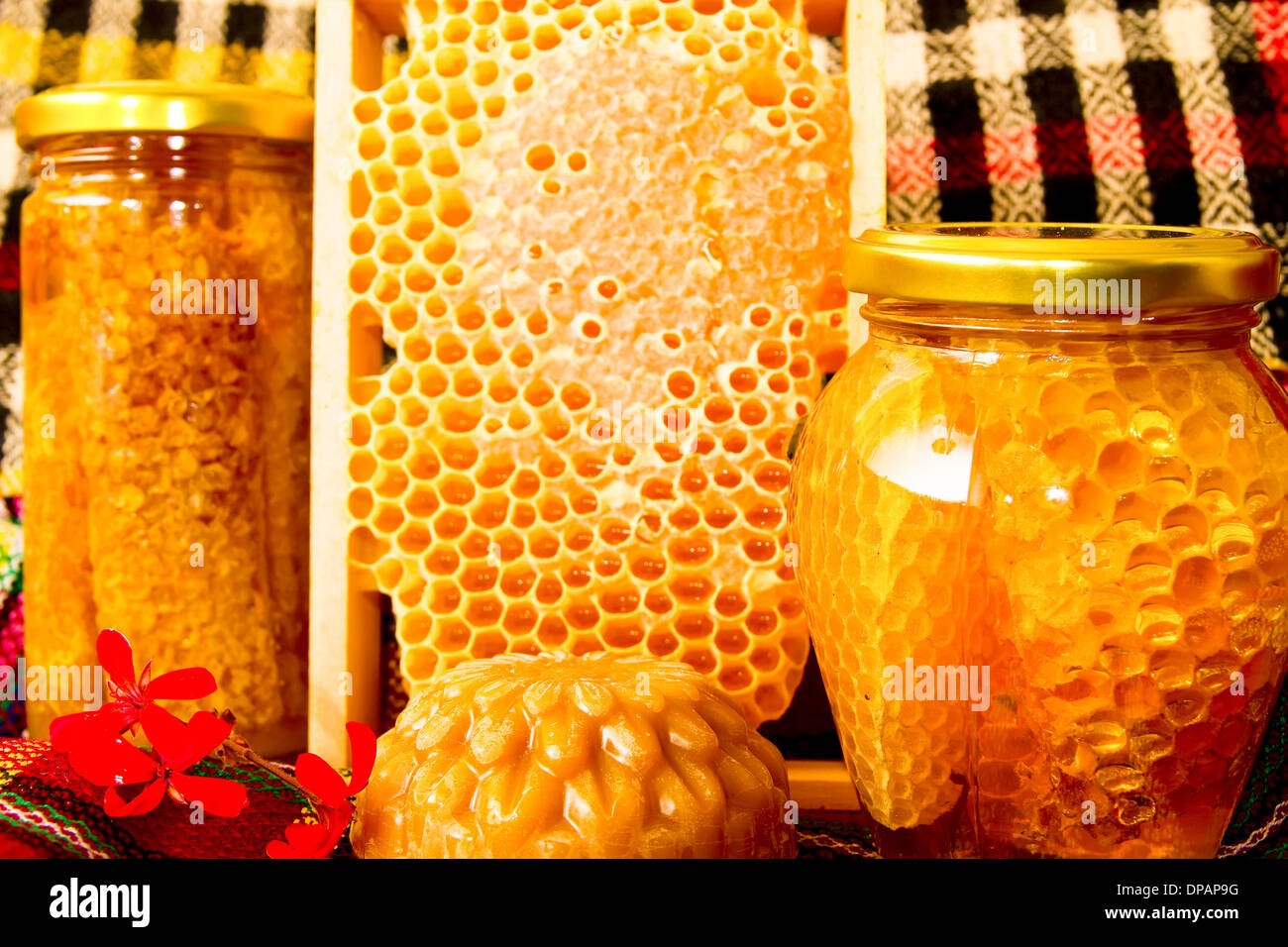 Jars of honey and Honey products Stock Photo Alamy