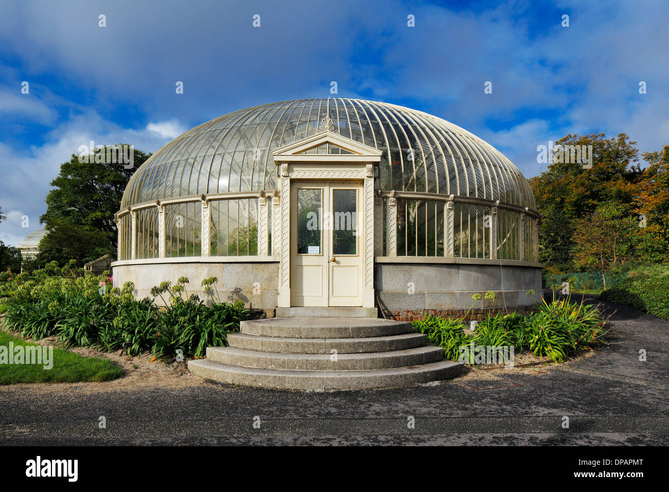 The side entrance to the long glasshouse of The National Botanic Gardens in Dublin, Ireland Stock Photo