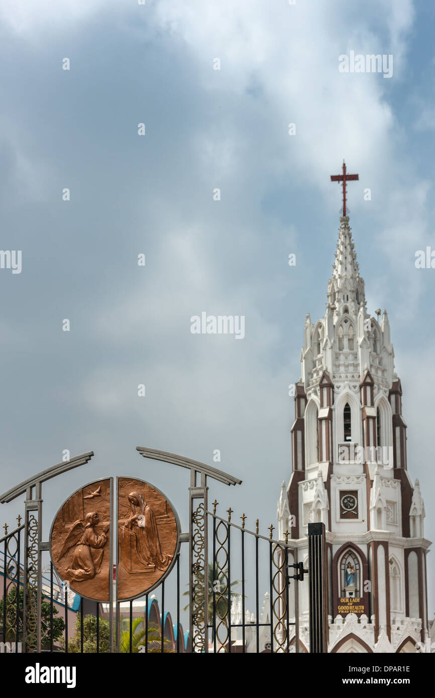 Entrance gate and tower of the Saint Mary's Basilica in Bengaluru. Stock Photo