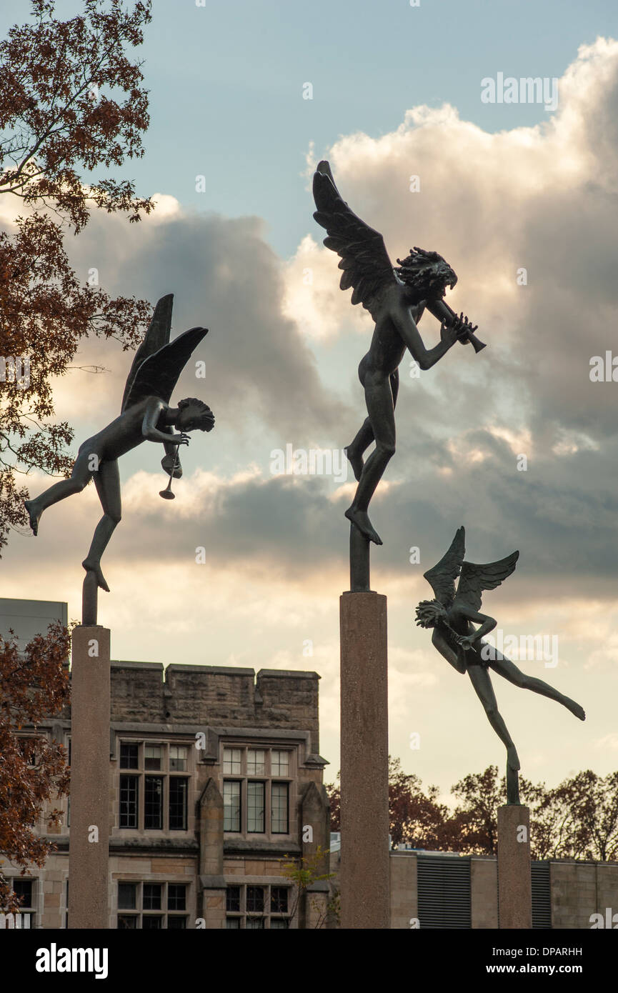 Angel sculptures, Kenyon College campus, Gambier, OH Stock Photo