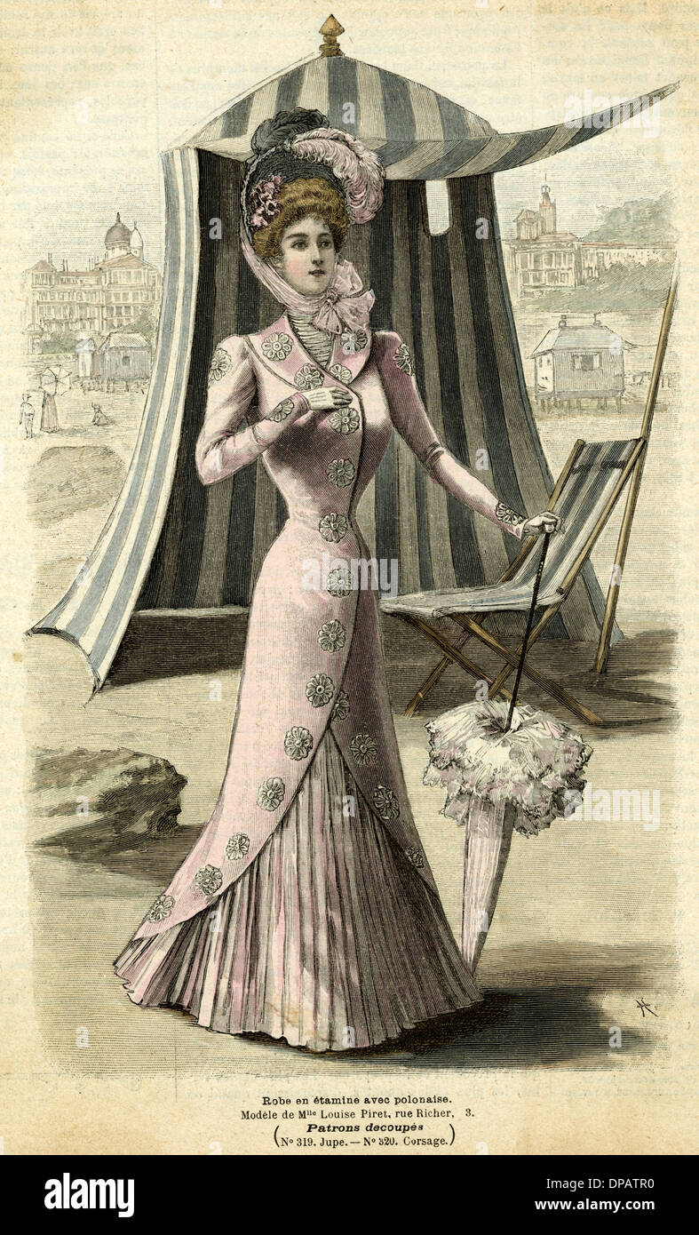 Lady and Parasol 1899 Stock Photo