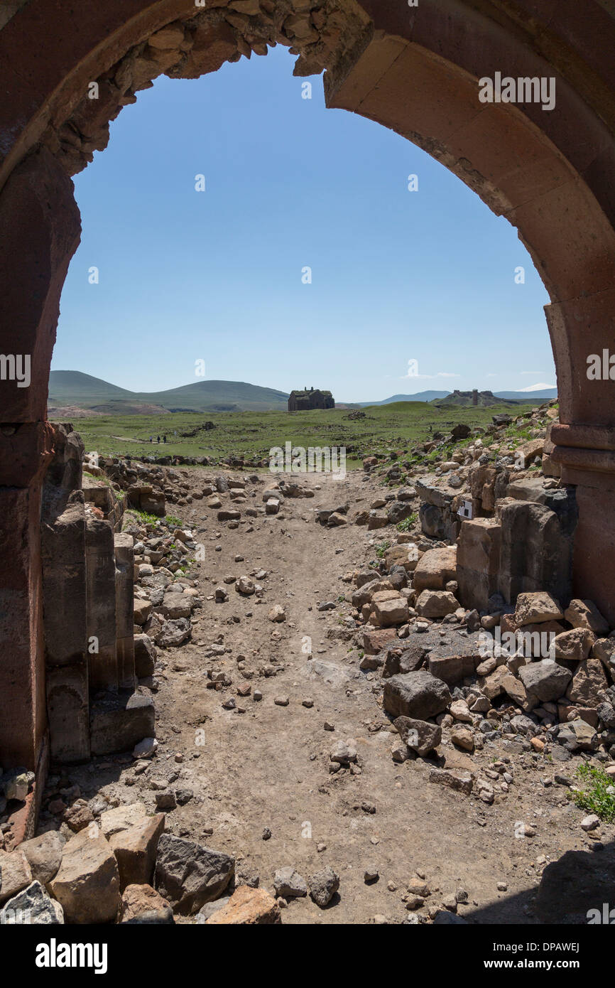distant view of the Holy Virgin Cathedral, Ani, Turkey from the city walls Stock Photo
