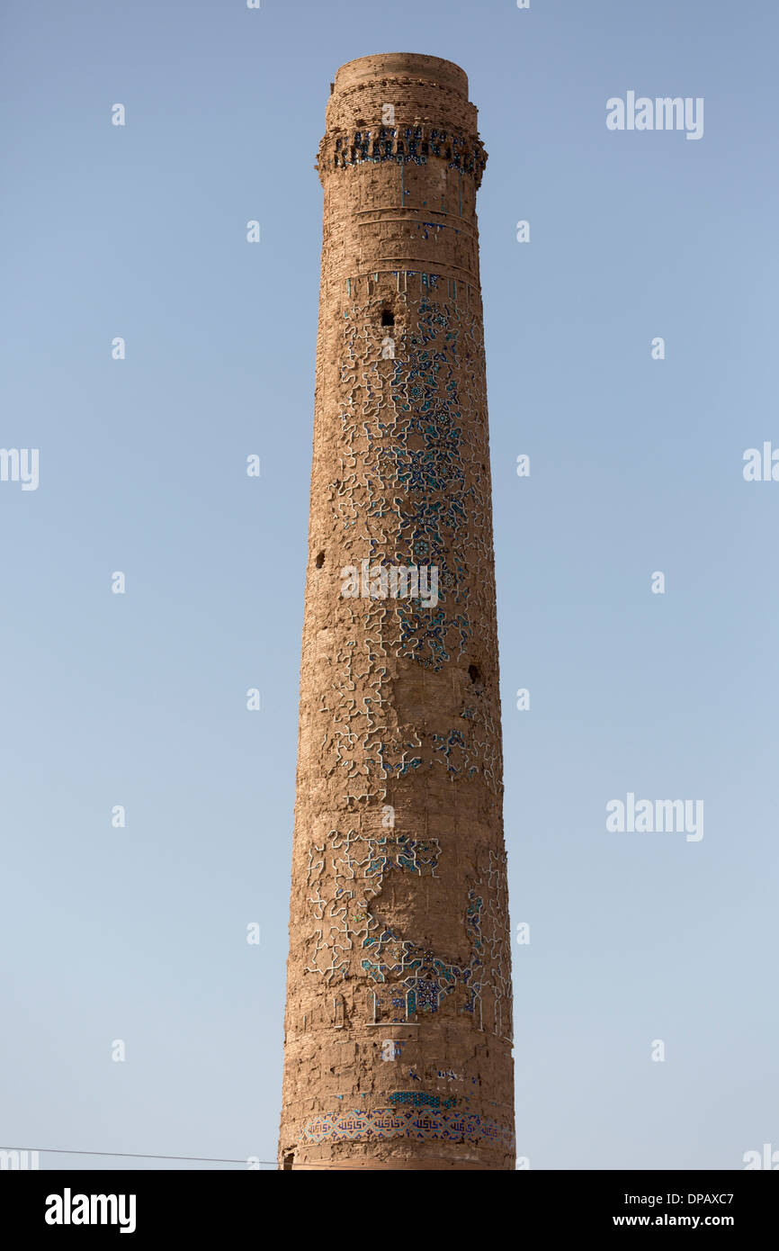 detail of minaret, the Madrasa of Sultan Husain Baiqara, Herat, Afghanistan Stock Photo