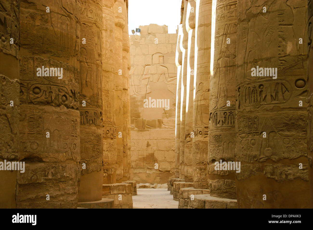 Hieroglyphics on wall of Karnak Temple in Luxor, Egypt. Stock Photo