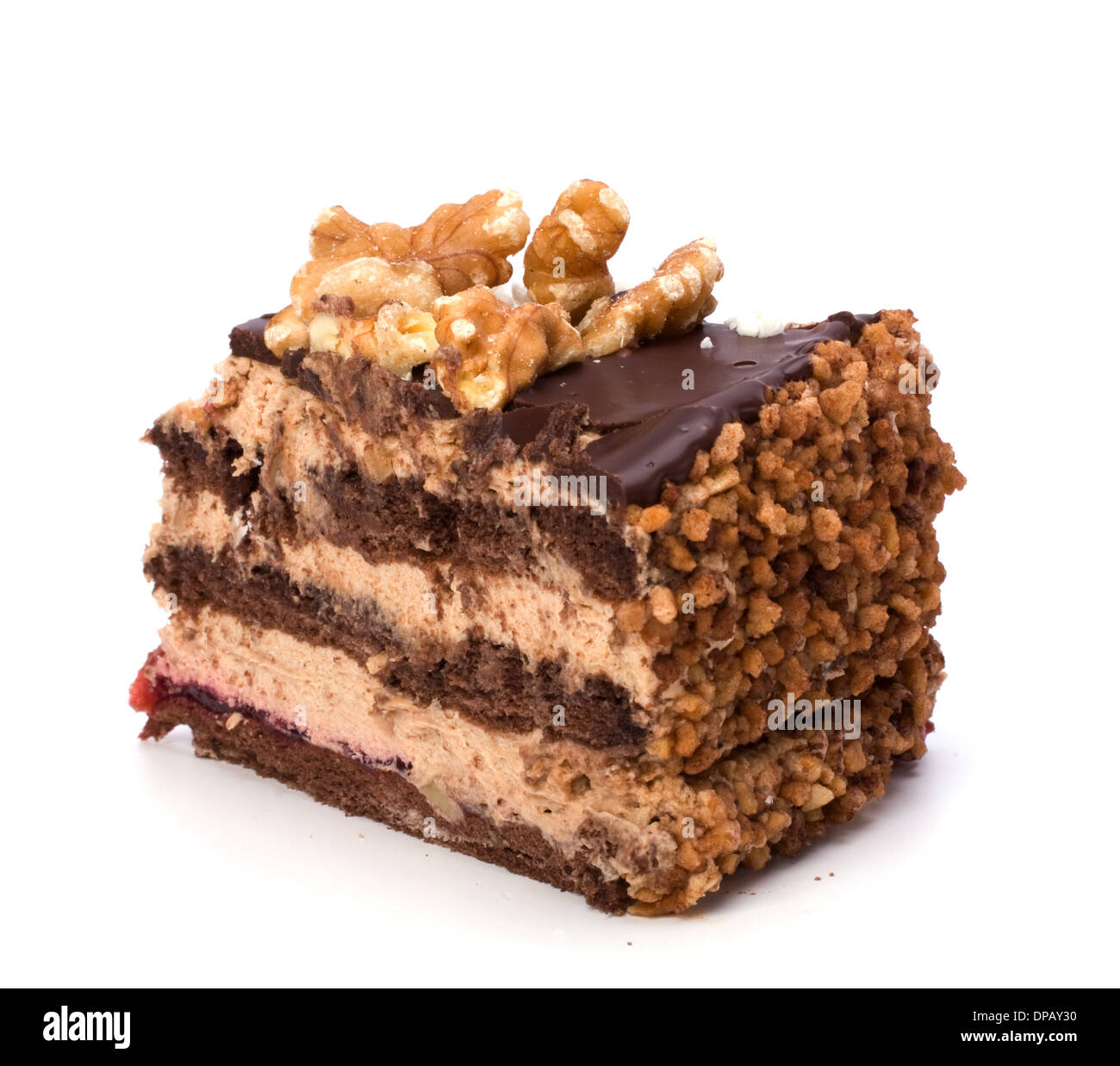 Slice of chocolate cream cake isolated on white Stock Photo - Alamy