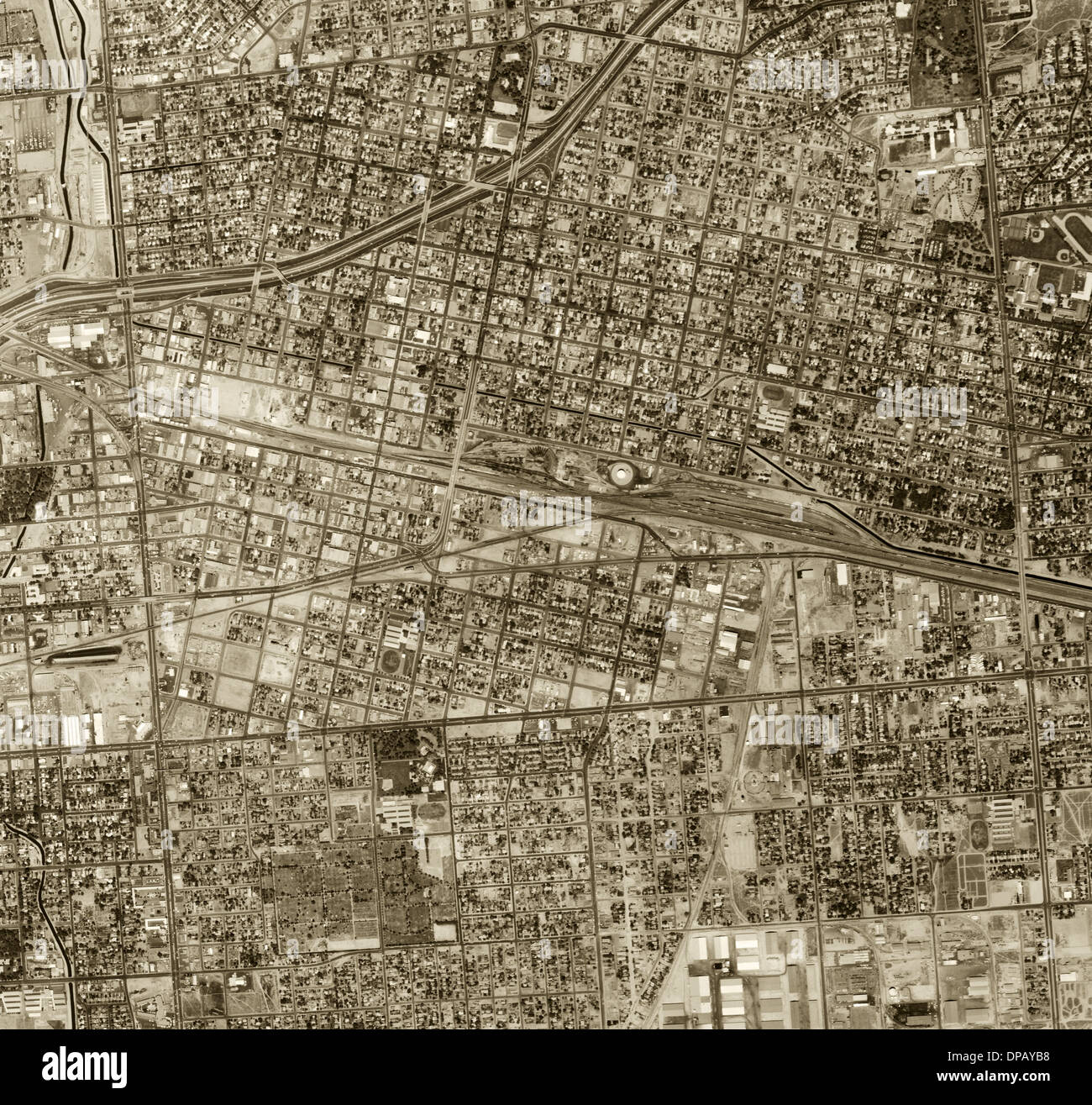 historical aerial photograph Bakersfield, California, 1974 Stock Photo