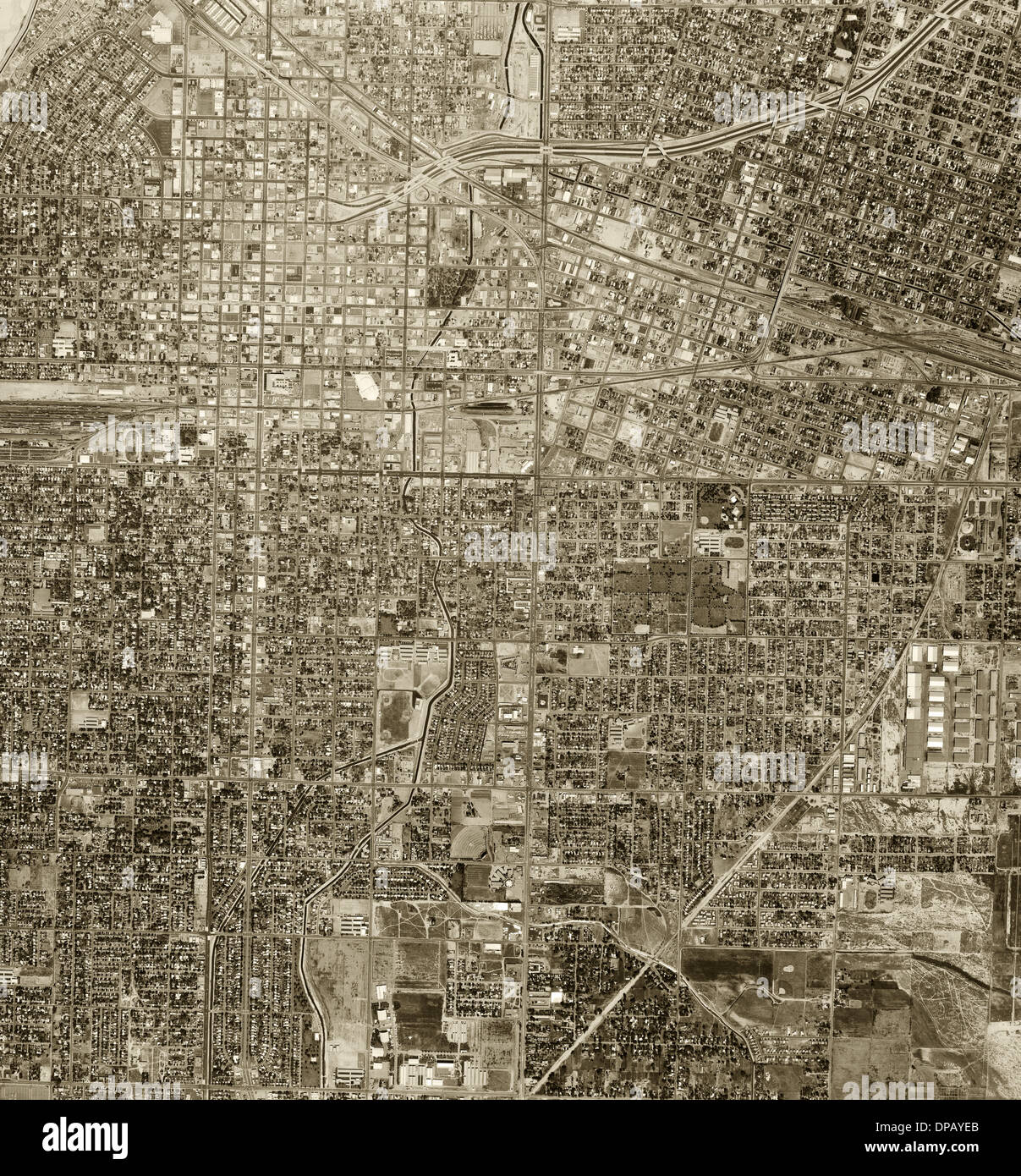 historical aerial photograph Bakersfield, California, 1968 Stock Photo