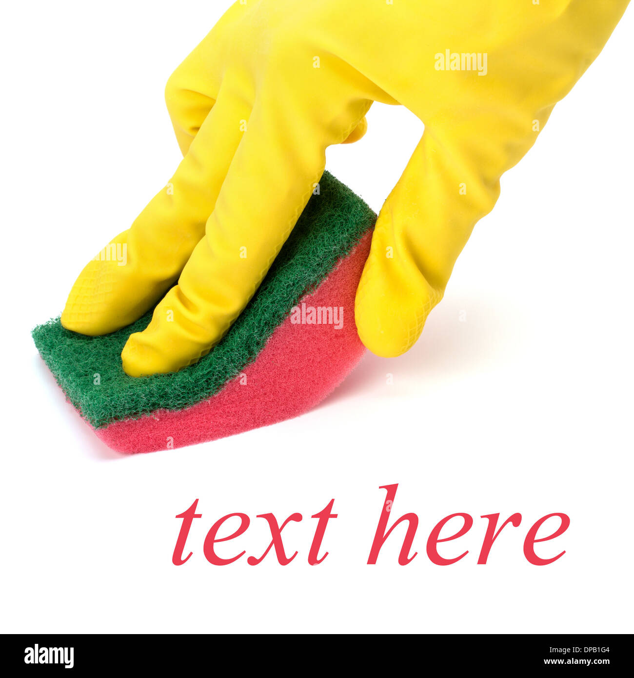 Hand in yellow glove with sponge isolated on white background Stock ...