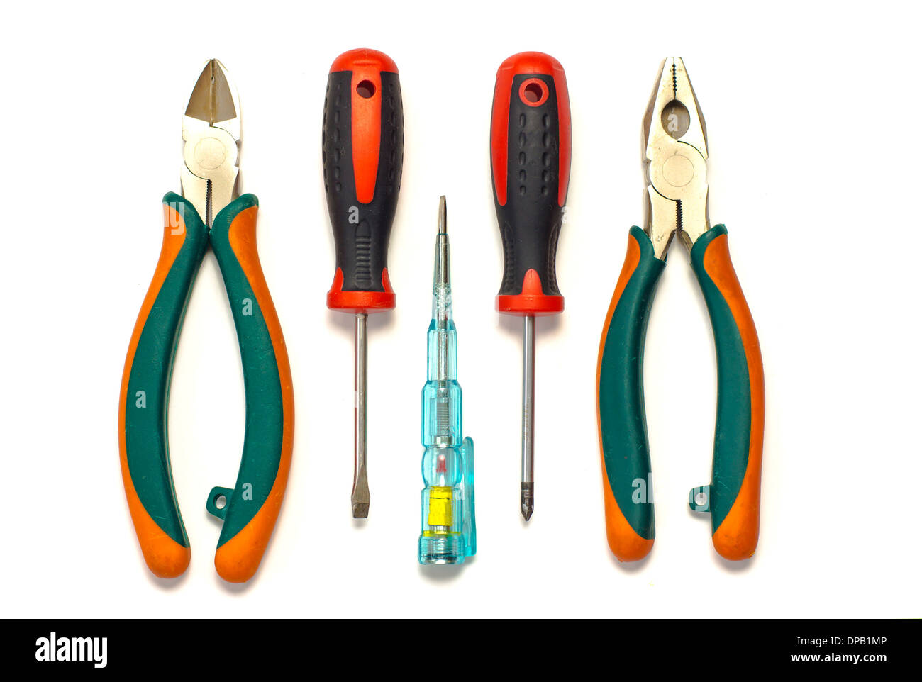 Electrician used tools on white background Stock Photo Alamy