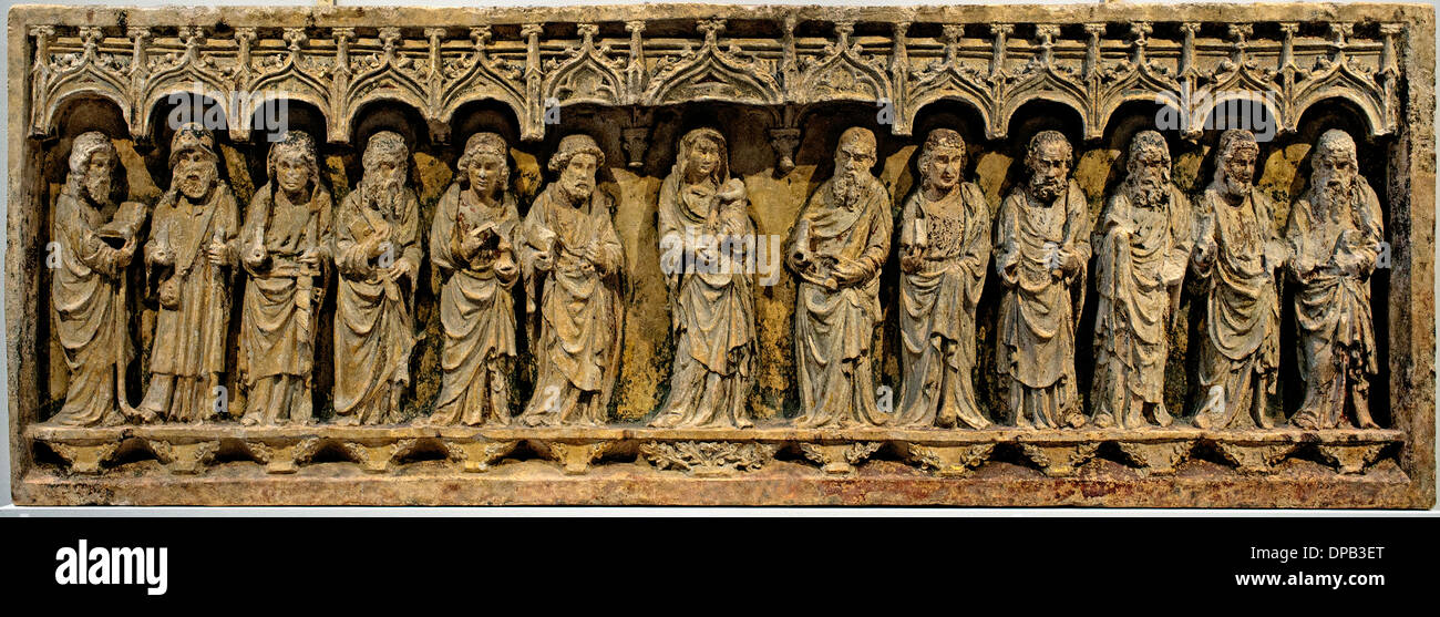 Altarpiece church of St. Martin The Virgin and Child with the twelve apostles Nolay Duchy of Burgundy France actuell 1400-1425 Stock Photo