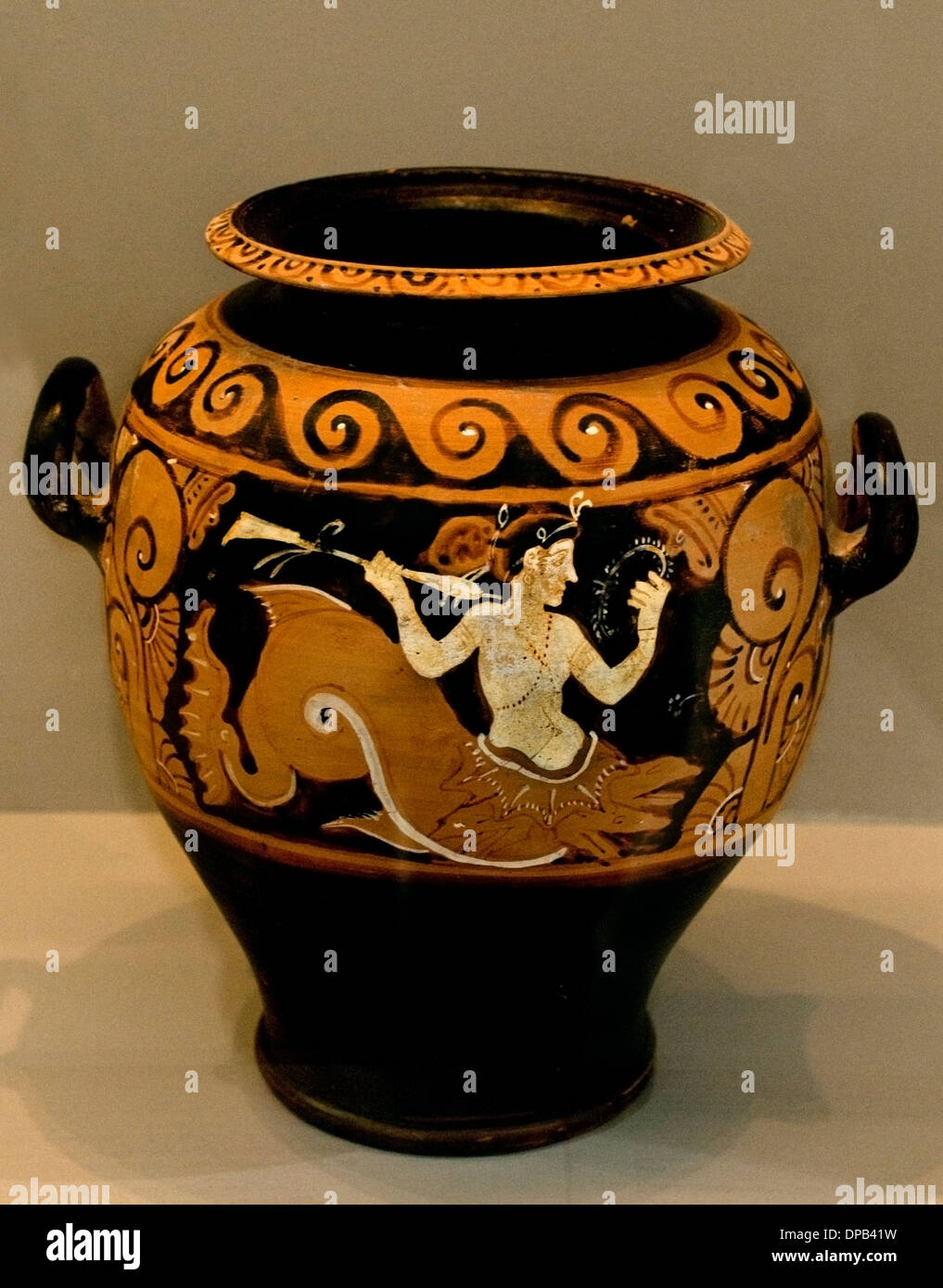 Stamnos ( banqueting vessel mixing water wine ) Scylla ( Female Monster ) 330-300 BC Terracotta  Cerveteri Etruscan Necropolis Stock Photo